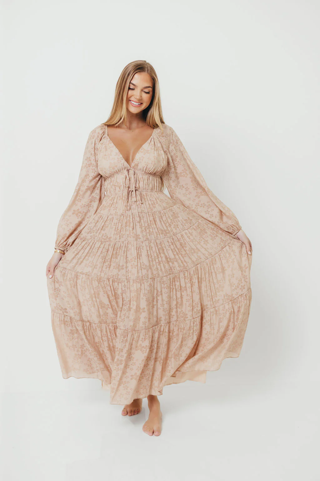 Elyse Maxi Dress in Beige Floral - Image 3