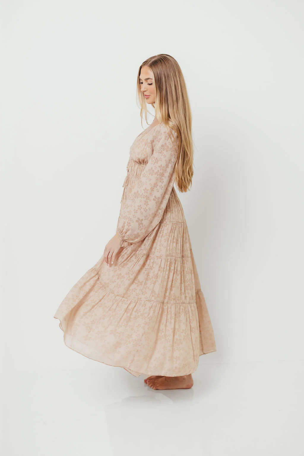 Elyse Maxi Dress in Beige Floral - Image 4