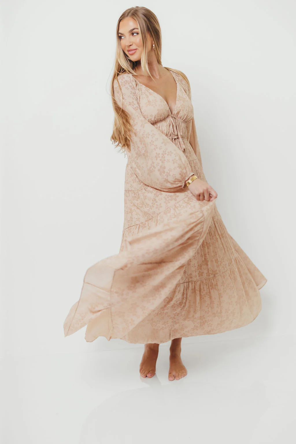 Elyse Maxi Dress in Beige Floral - Image 5