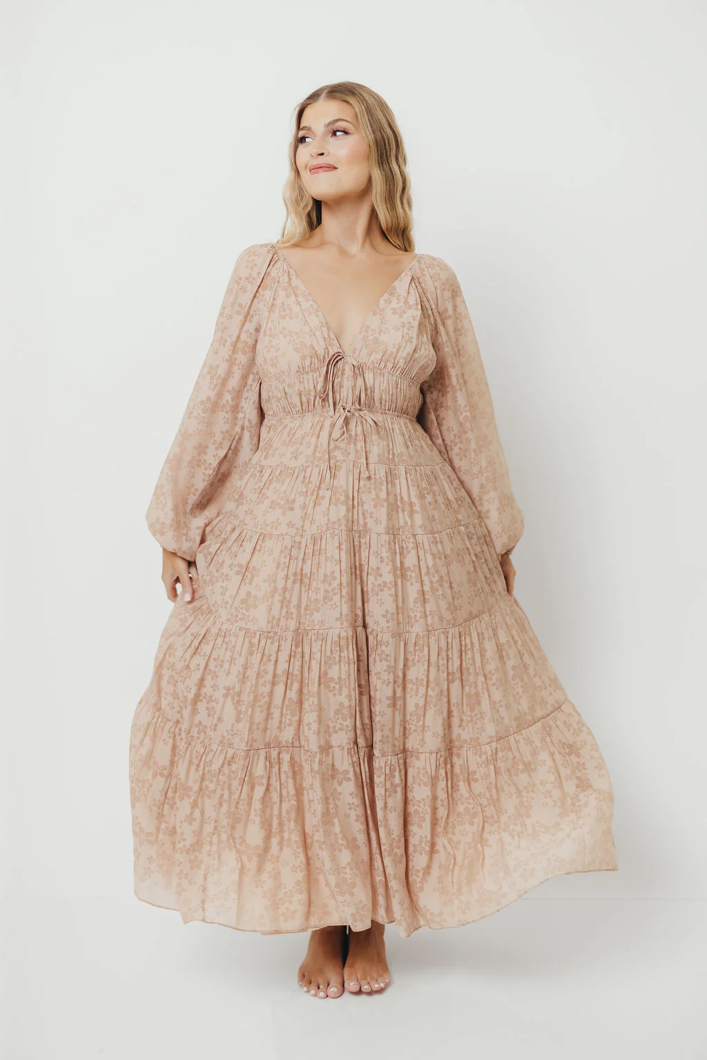 Elyse Maxi Dress in Beige Floral - Image 7
