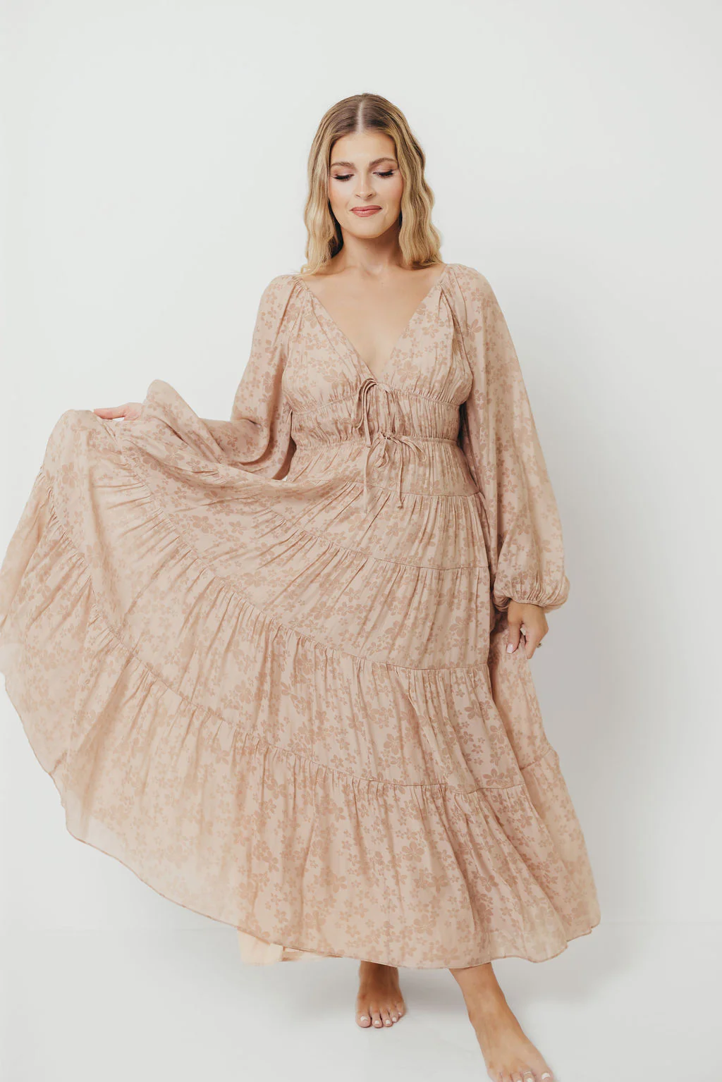 Elyse Maxi Dress in Beige Floral - Image 8