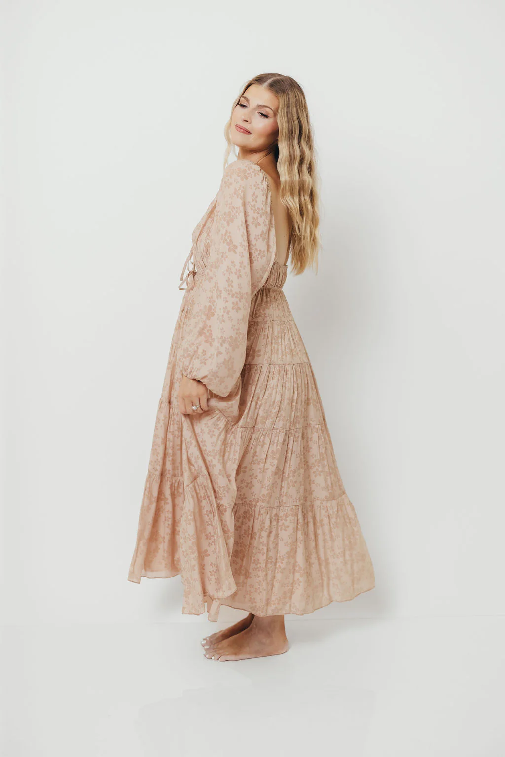 Elyse Maxi Dress in Beige Floral - Image 9