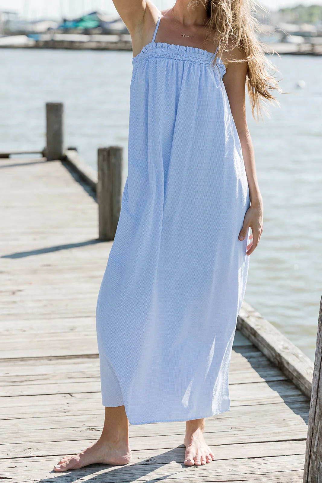Emberly Midi Dress in Ivory/Blue