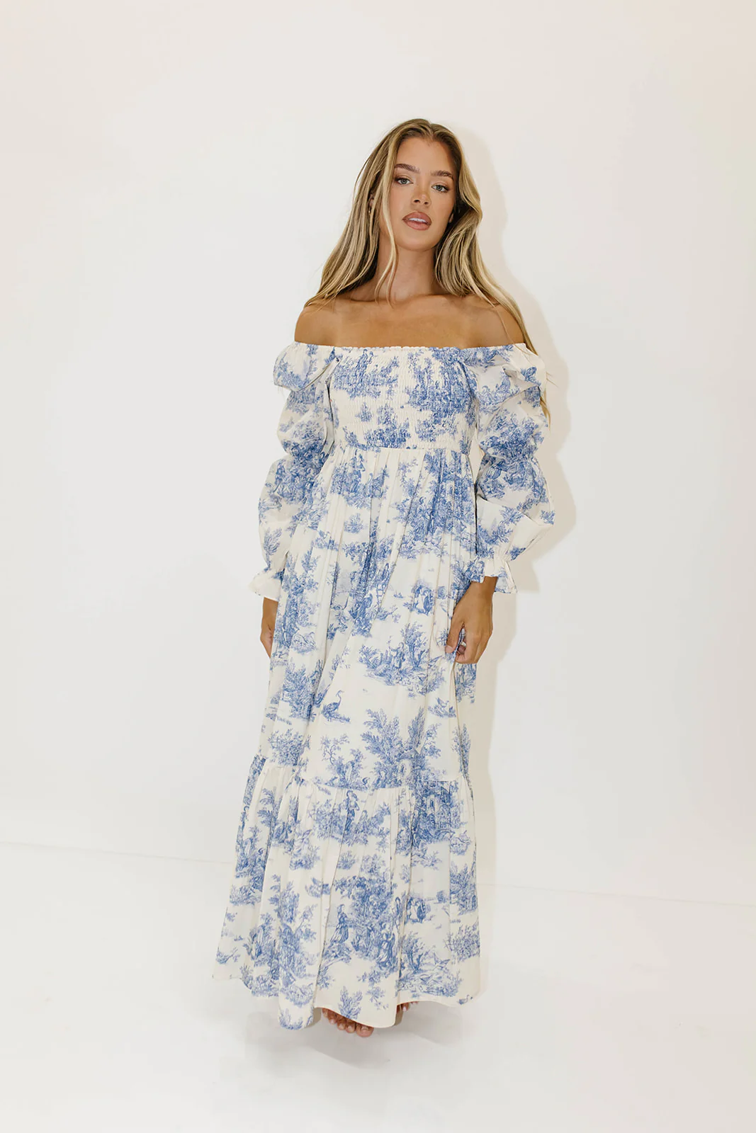 Emerson 100% Cotton Smocked Maxi Dress with Long Sleeves in Scenic Blue - Bump Friendly & Inclusive Sizing - Image 16