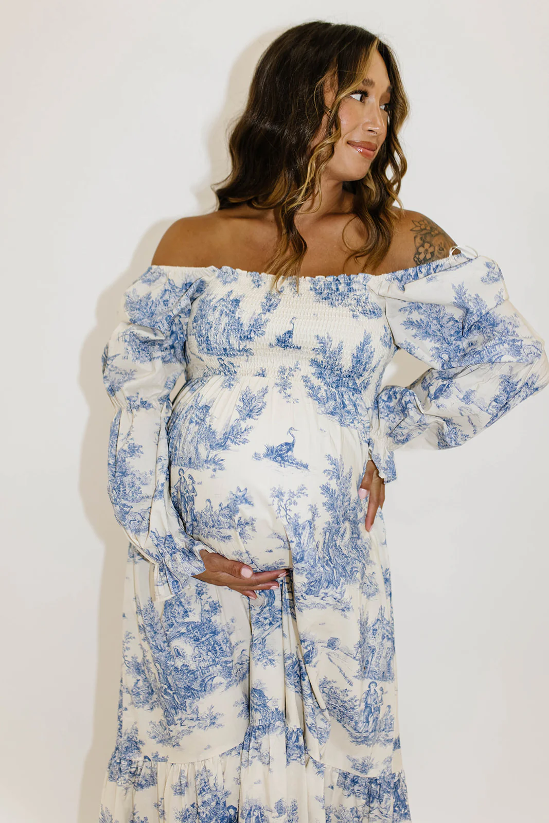 Emerson 100% Cotton Smocked Maxi Dress with Long Sleeves in Scenic Blue - Bump Friendly & Inclusive Sizing - Image 20