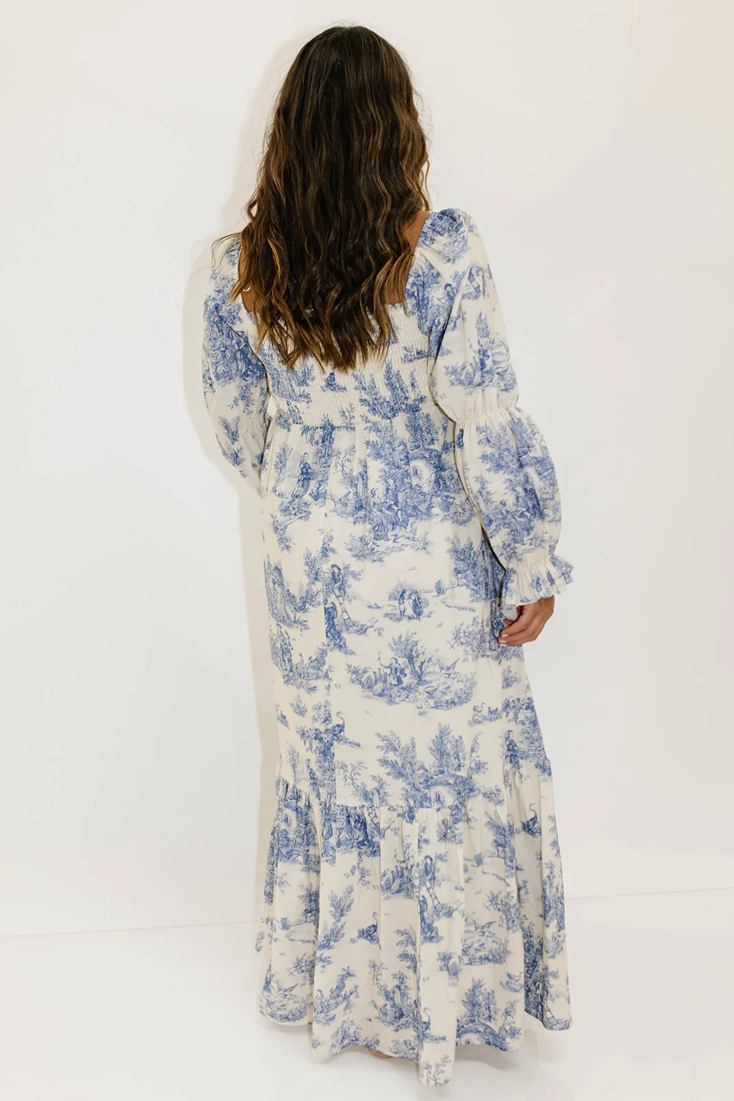 Emerson 100% Cotton Smocked Maxi Dress with Long Sleeves in Scenic Blue - Bump Friendly & Inclusive Sizing - Image 21