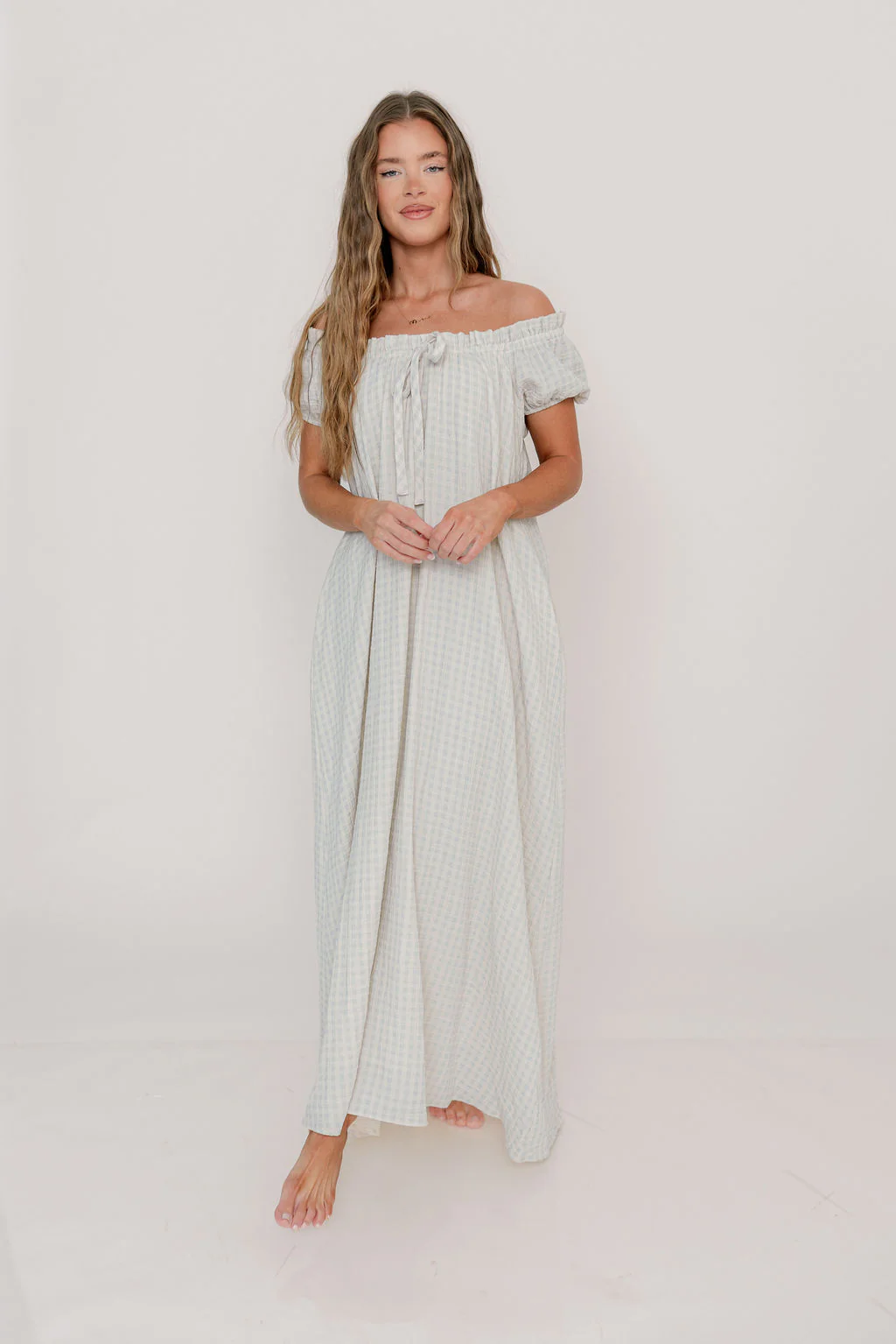 Ensley 100% Cotton Maxi Dress in Baby Blue Plaid - Bump Friendly - Image 12