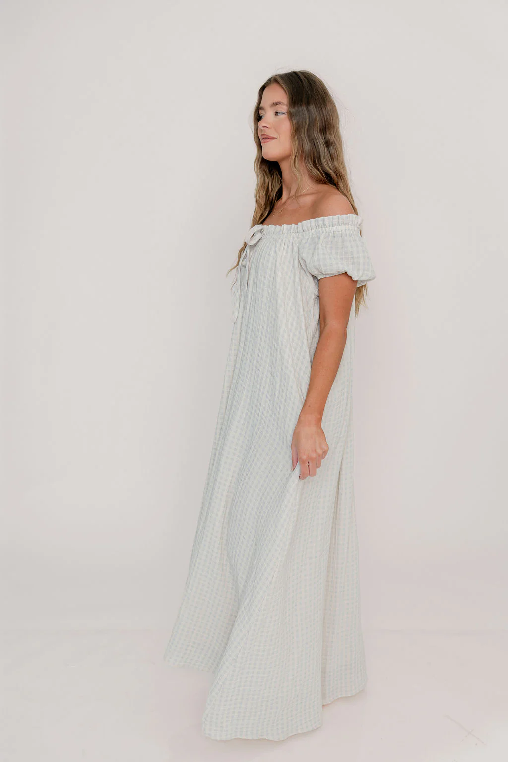 Ensley 100% Cotton Maxi Dress in Baby Blue Plaid - Bump Friendly - Image 13