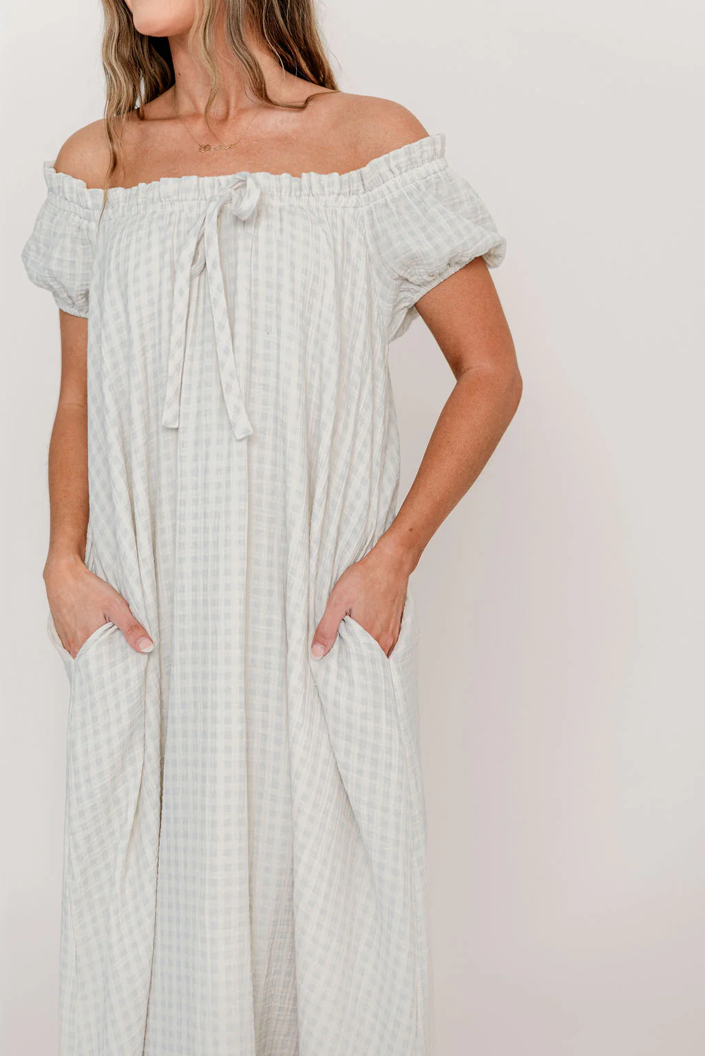 Ensley 100% Cotton Maxi Dress in Baby Blue Plaid - Bump Friendly - Image 14