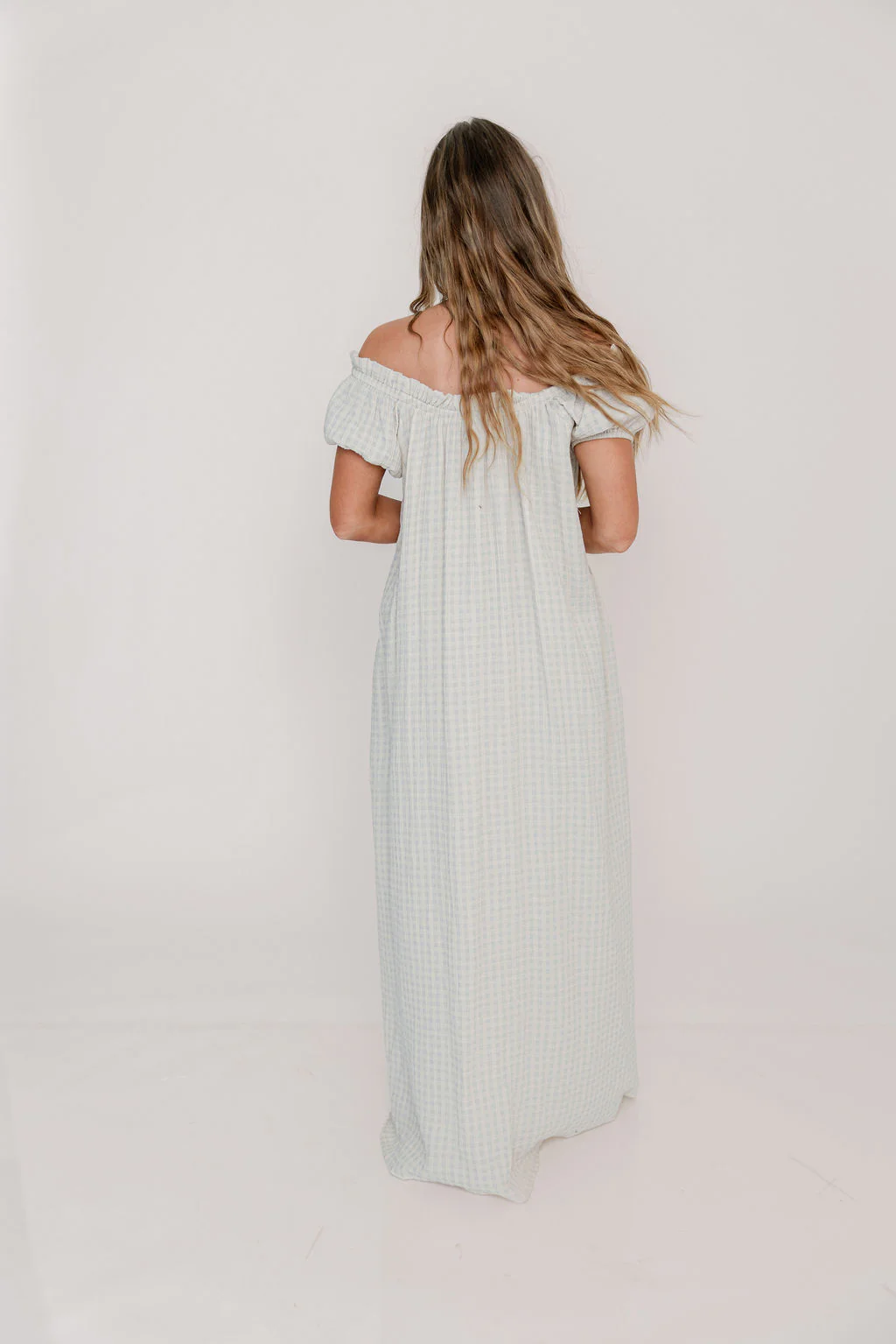 Ensley 100% Cotton Maxi Dress in Baby Blue Plaid - Bump Friendly - Image 15