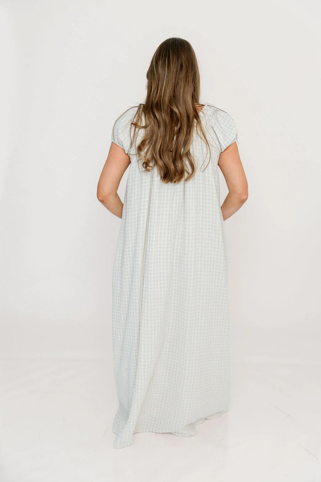 Ensley 100% Cotton Maxi Dress in Baby Blue Plaid - Bump Friendly - Image 19
