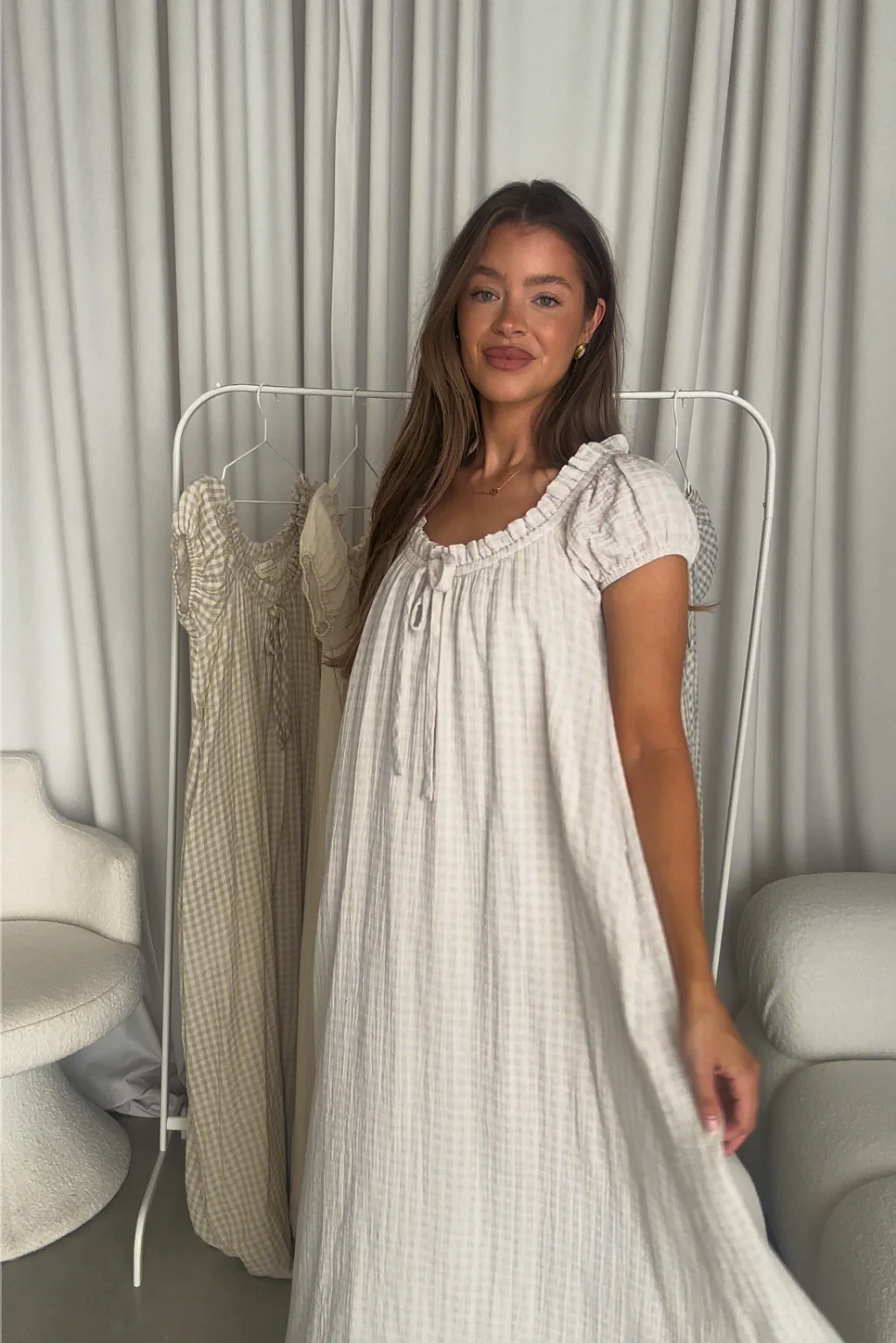Ensley 100% Cotton Maxi Dress in Baby Blue Plaid - Bump Friendly - Image 7