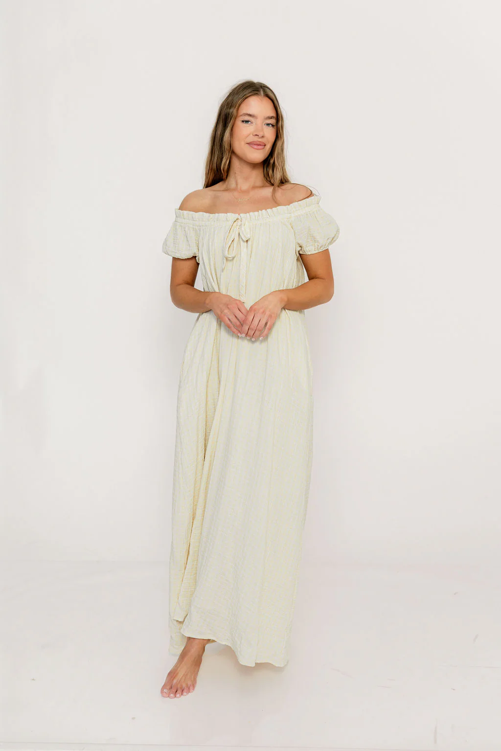 Ensley 100% Cotton Maxi Dress in Custard Plaid - Bump Friendly