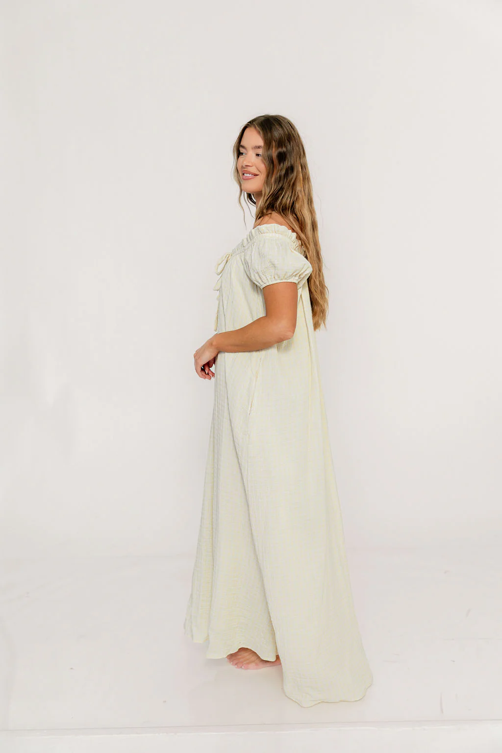 Ensley 100% Cotton Maxi Dress in Custard Plaid - Bump Friendly - Image 4