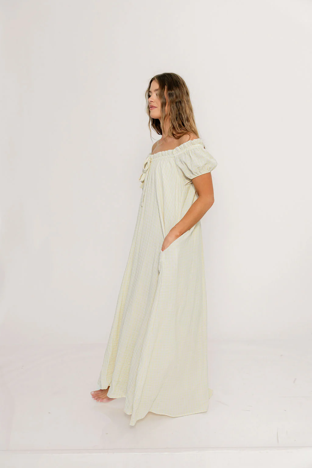 Ensley 100% Cotton Maxi Dress in Custard Plaid - Bump Friendly - Image 5