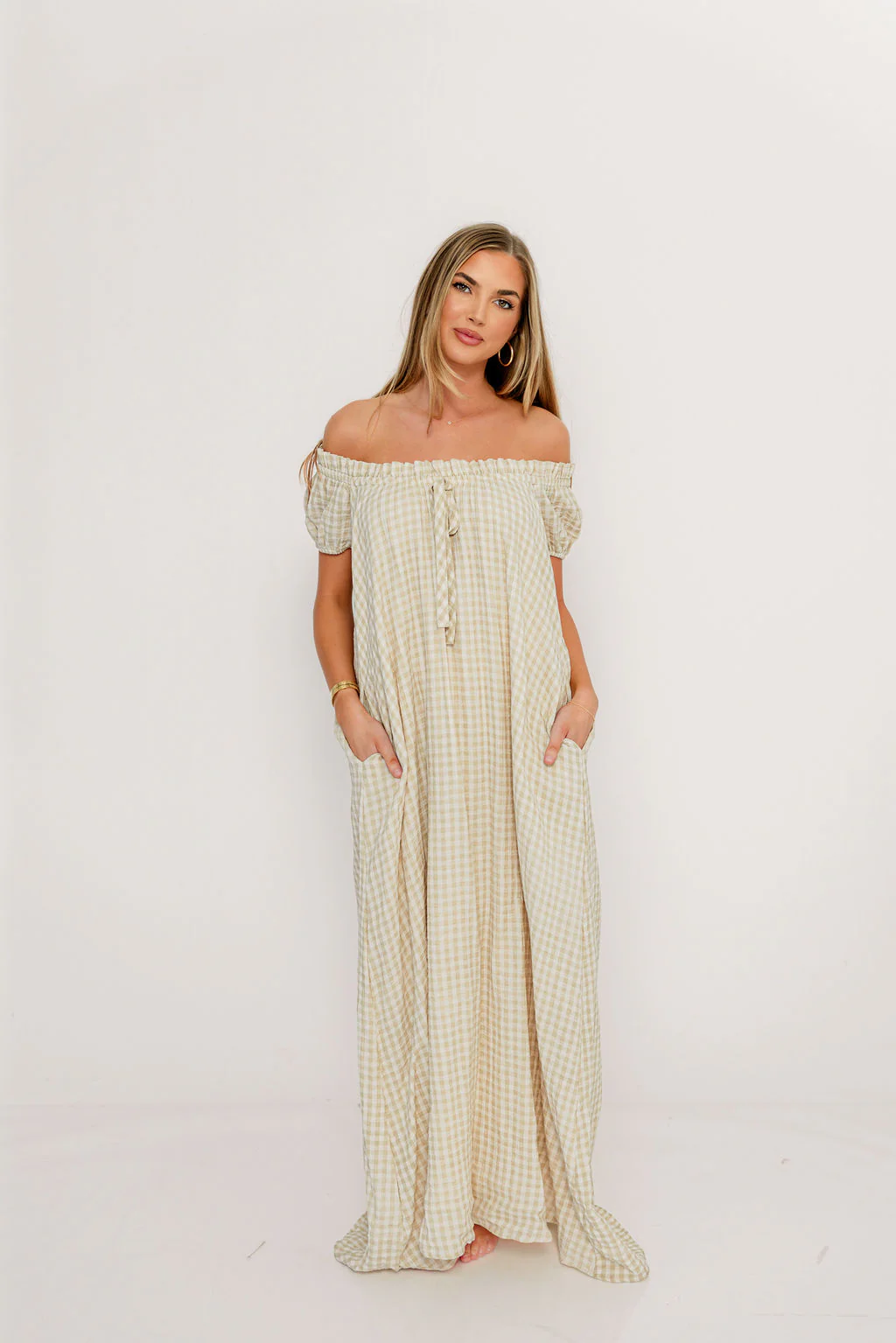 Ensley 100% Cotton Maxi Dress in Green Haze Plaid - Bump Friendly