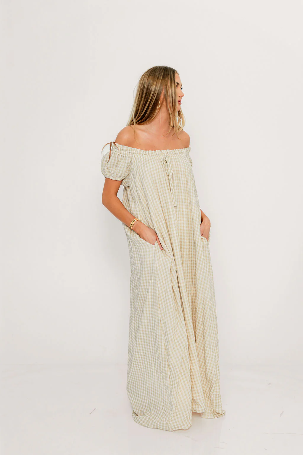 Ensley 100% Cotton Maxi Dress in Green Haze Plaid - Bump Friendly - Image 3