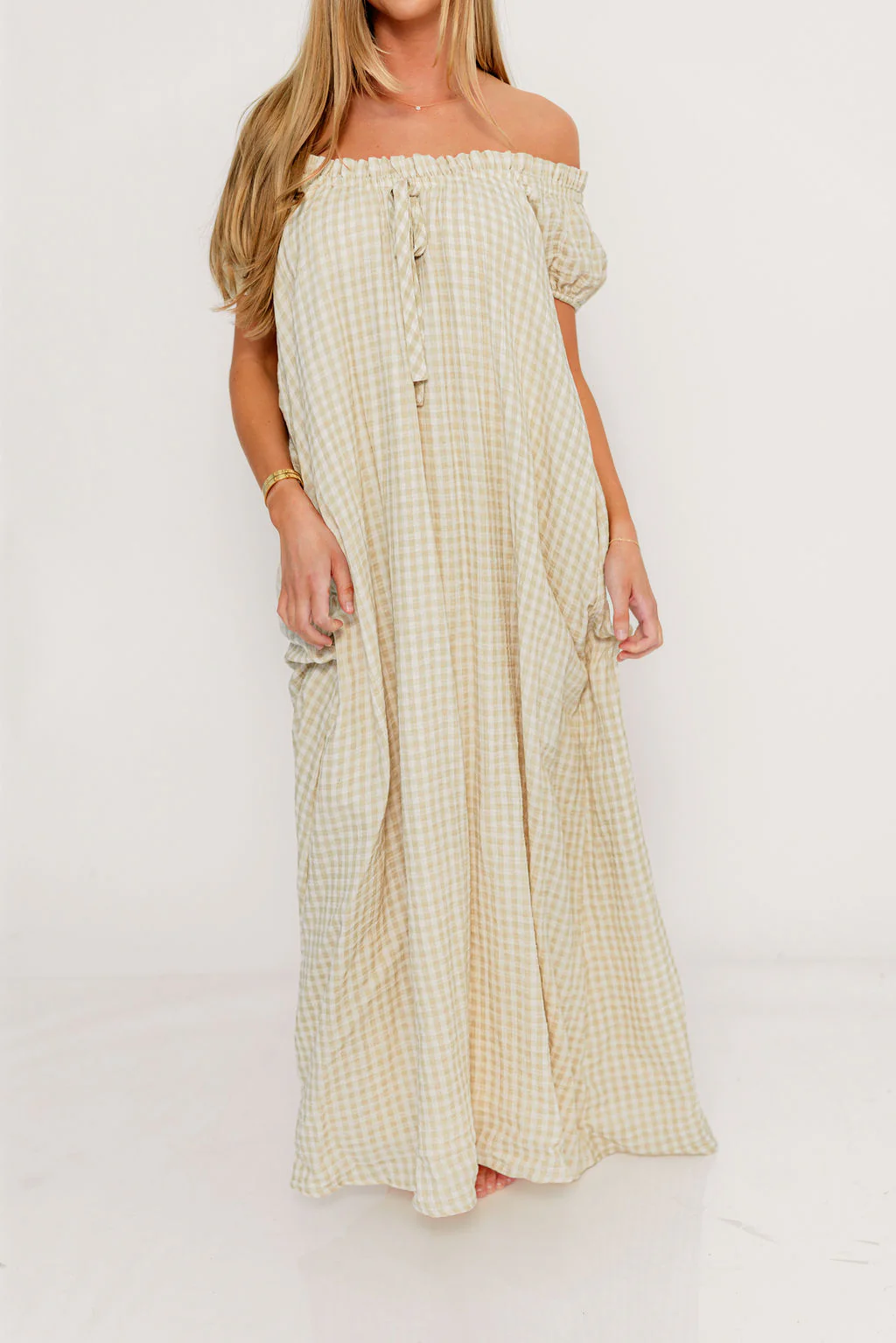 Ensley 100% Cotton Maxi Dress in Green Haze Plaid - Bump Friendly - Image 6
