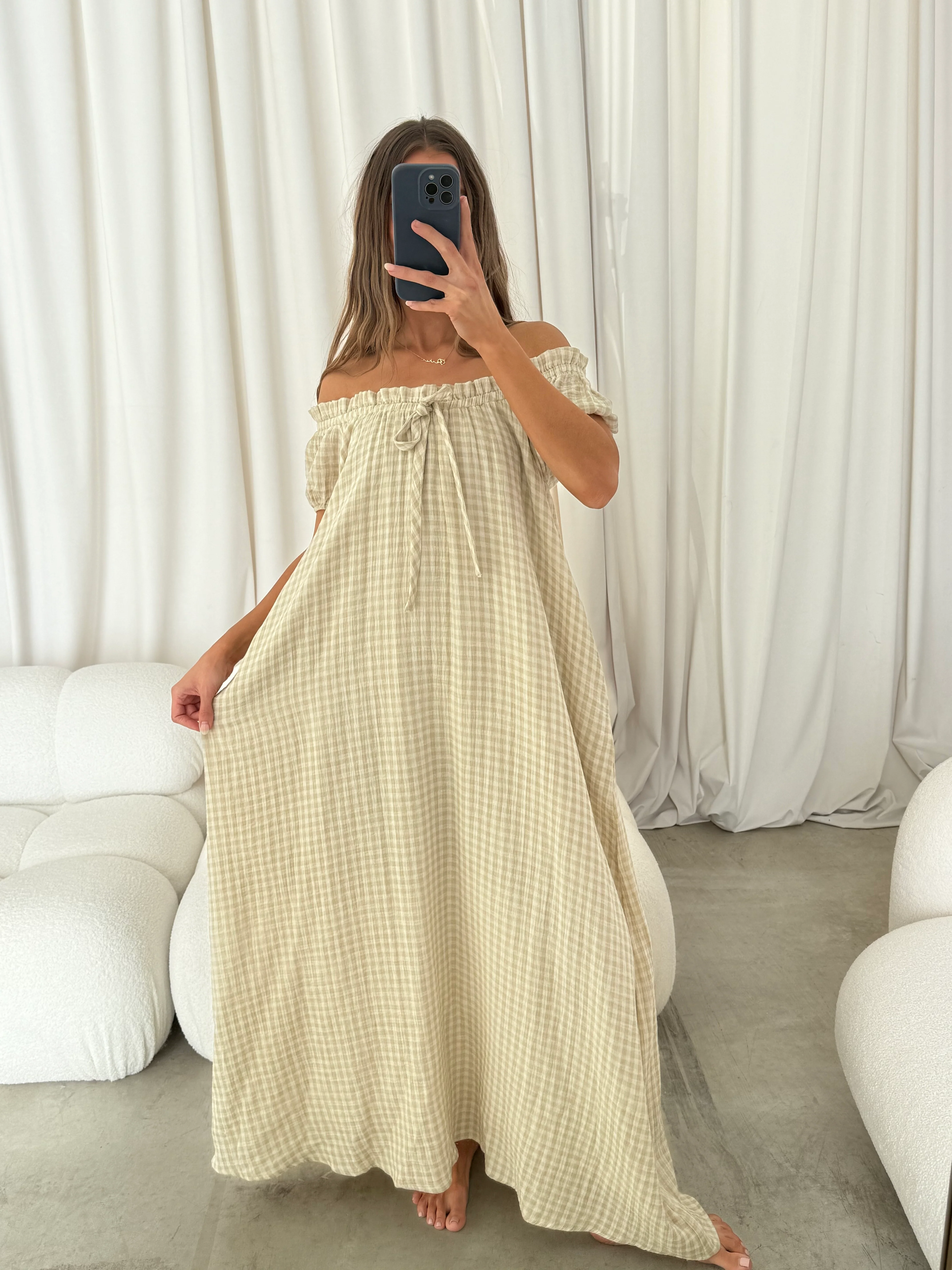 Ensley 100% Cotton Maxi Dress in Green Haze Plaid - Bump Friendly - Image 8