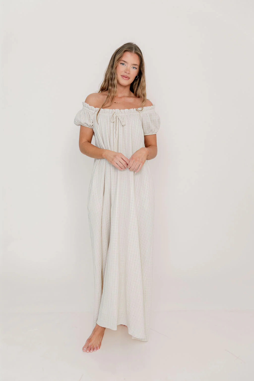 Ensley 100% Cotton Maxi Dress in Pale Pink Plaid - Bump Friendly