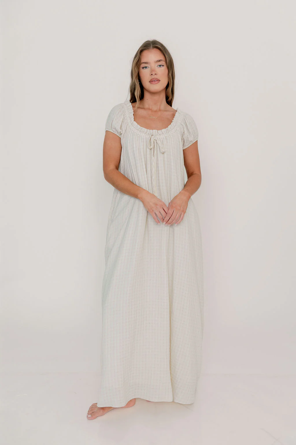 Ensley 100% Cotton Maxi Dress in Pale Pink Plaid - Bump Friendly - Image 13