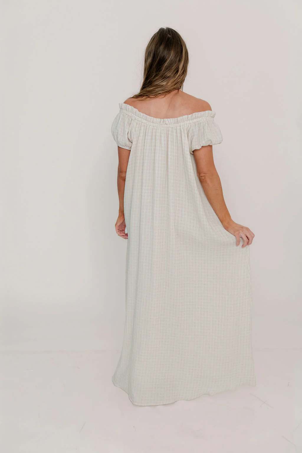 Ensley 100% Cotton Maxi Dress in Pale Pink Plaid - Bump Friendly - Image 15