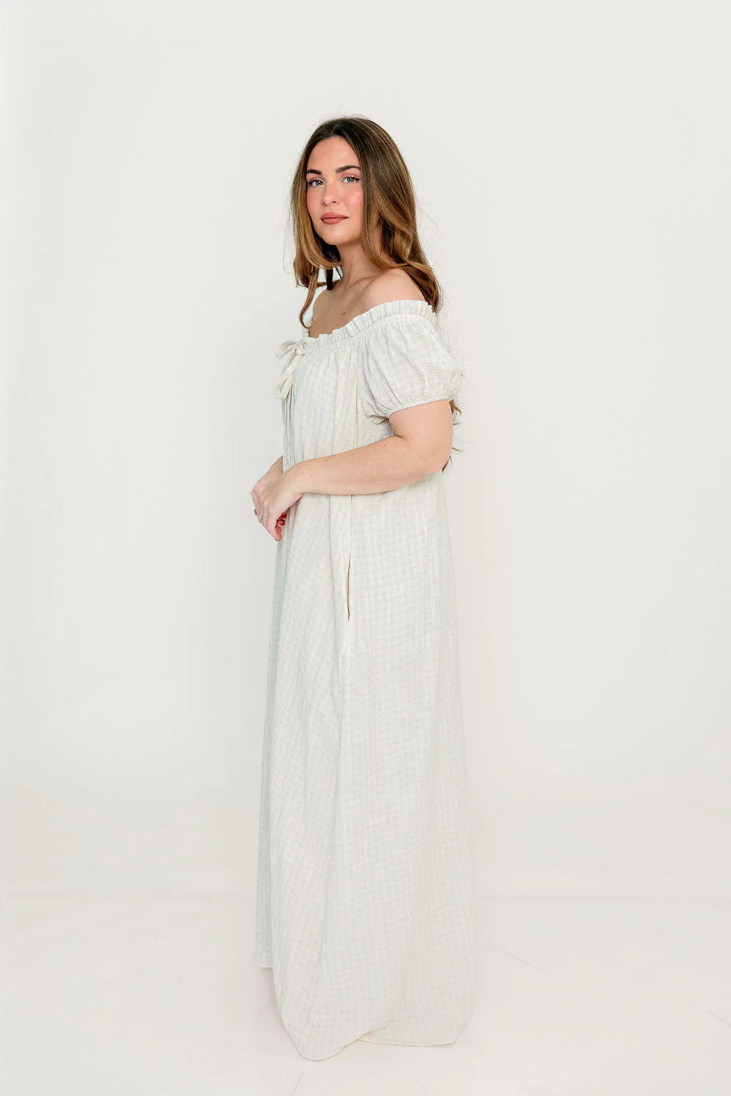 Ensley 100% Cotton Maxi Dress in Pale Pink Plaid - Bump Friendly - Image 16