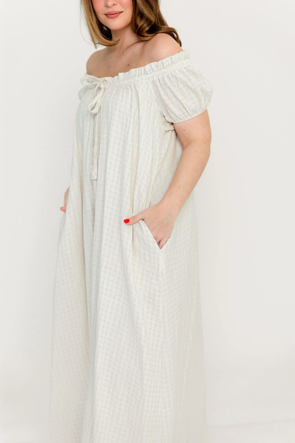 Ensley 100% Cotton Maxi Dress in Pale Pink Plaid - Bump Friendly - Image 17
