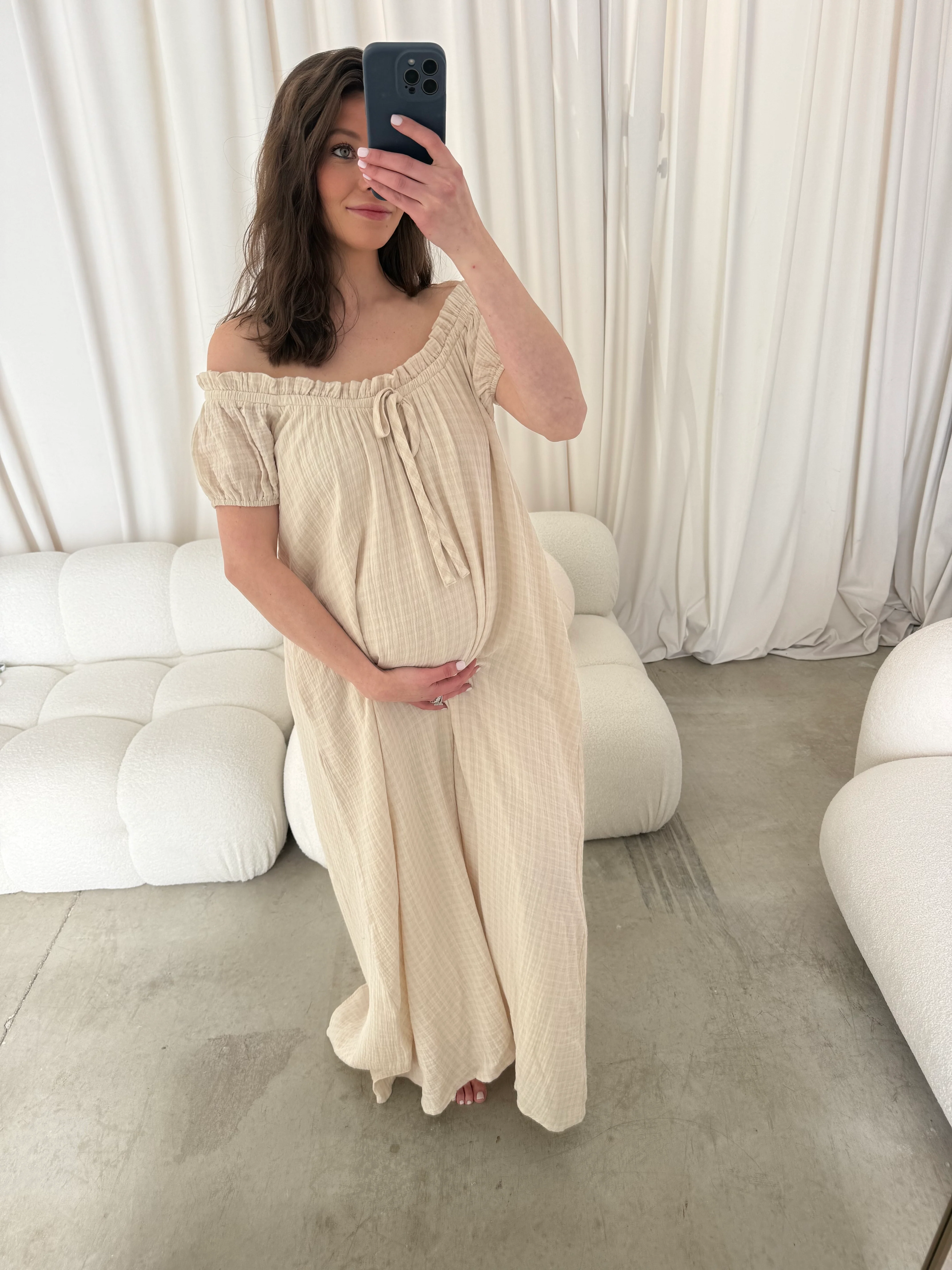 Ensley 100% Cotton Maxi Dress in Pale Pink Plaid - Bump Friendly - Image 19