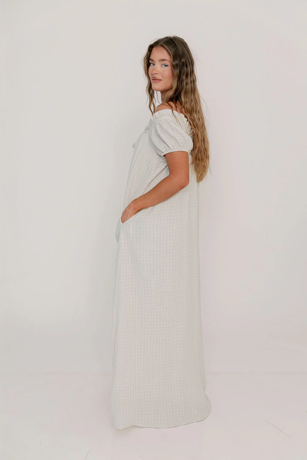 Ensley 100% Cotton Maxi Dress in Pale Pink Plaid - Bump Friendly - Image 2