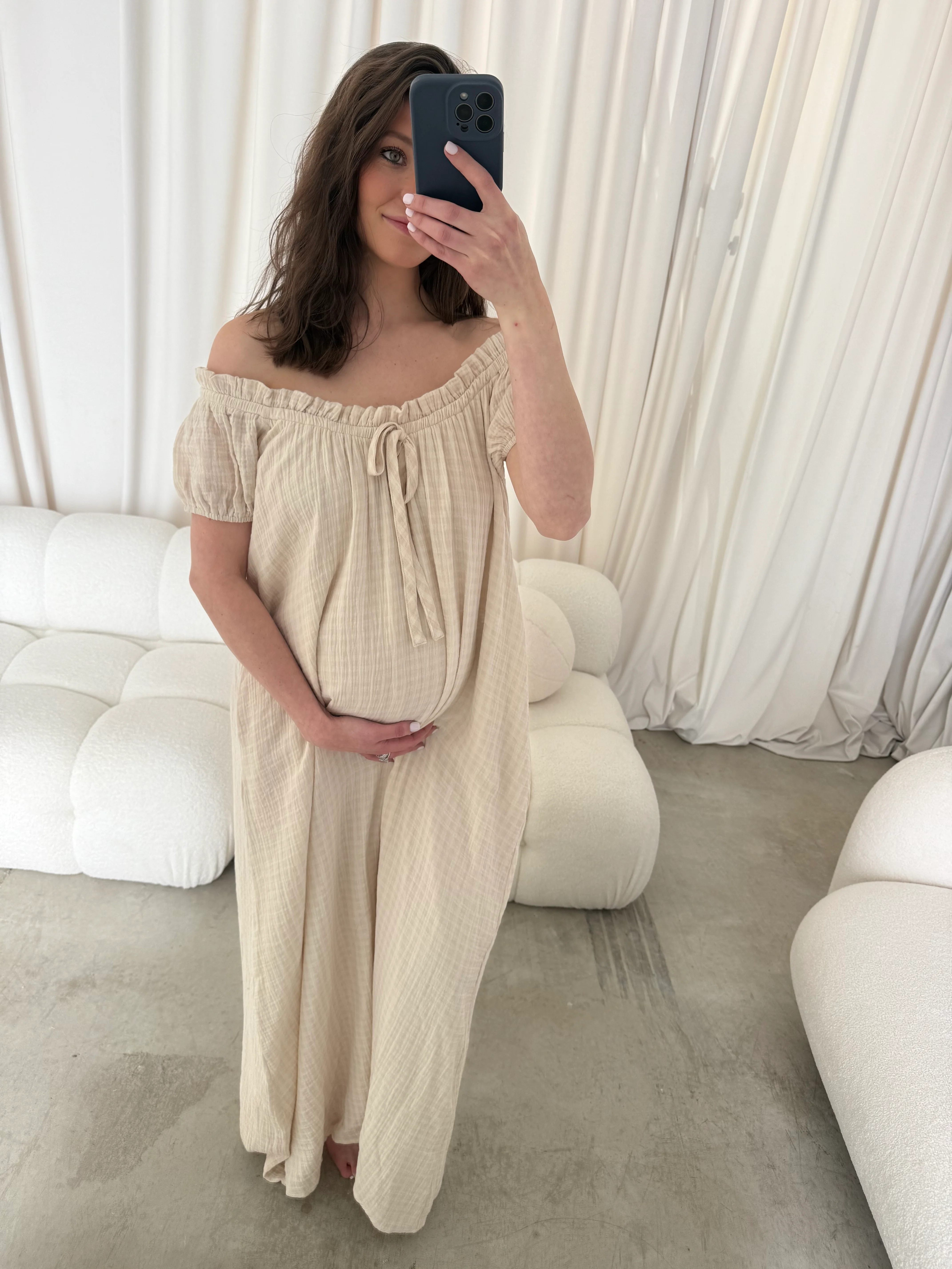 Ensley 100% Cotton Maxi Dress in Pale Pink Plaid - Bump Friendly - Image 21