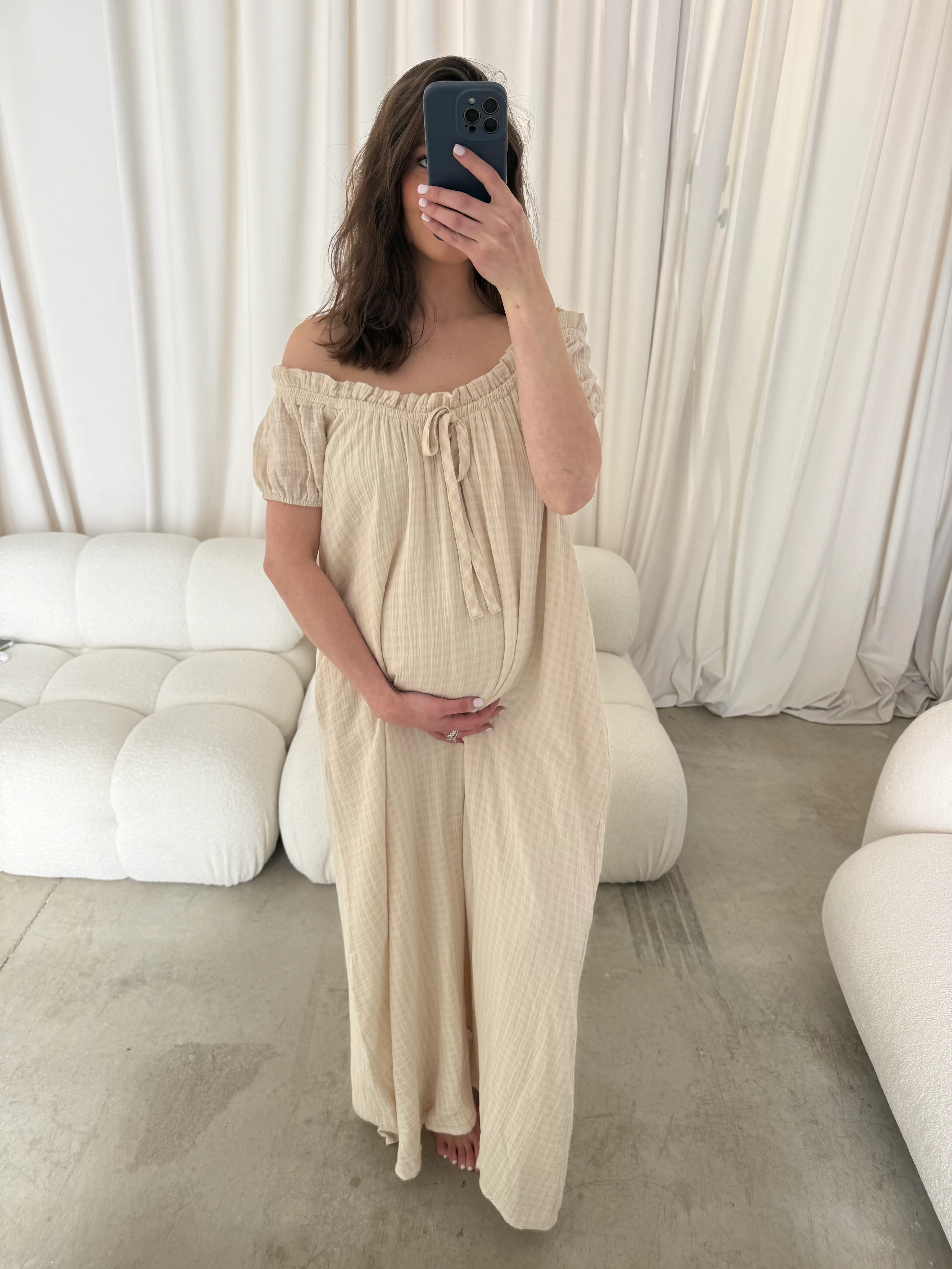 Ensley 100% Cotton Maxi Dress in Pale Pink Plaid - Bump Friendly - Image 22