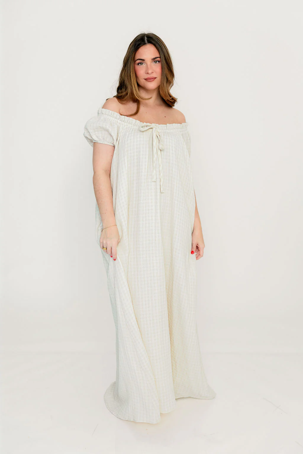 Ensley 100% Cotton Maxi Dress in Pale Pink Plaid - Bump Friendly - Image 3