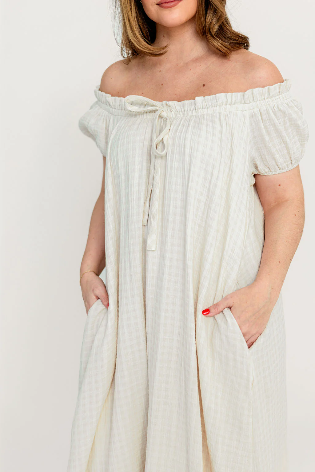 Ensley 100% Cotton Maxi Dress in Pale Pink Plaid - Bump Friendly - Image 4