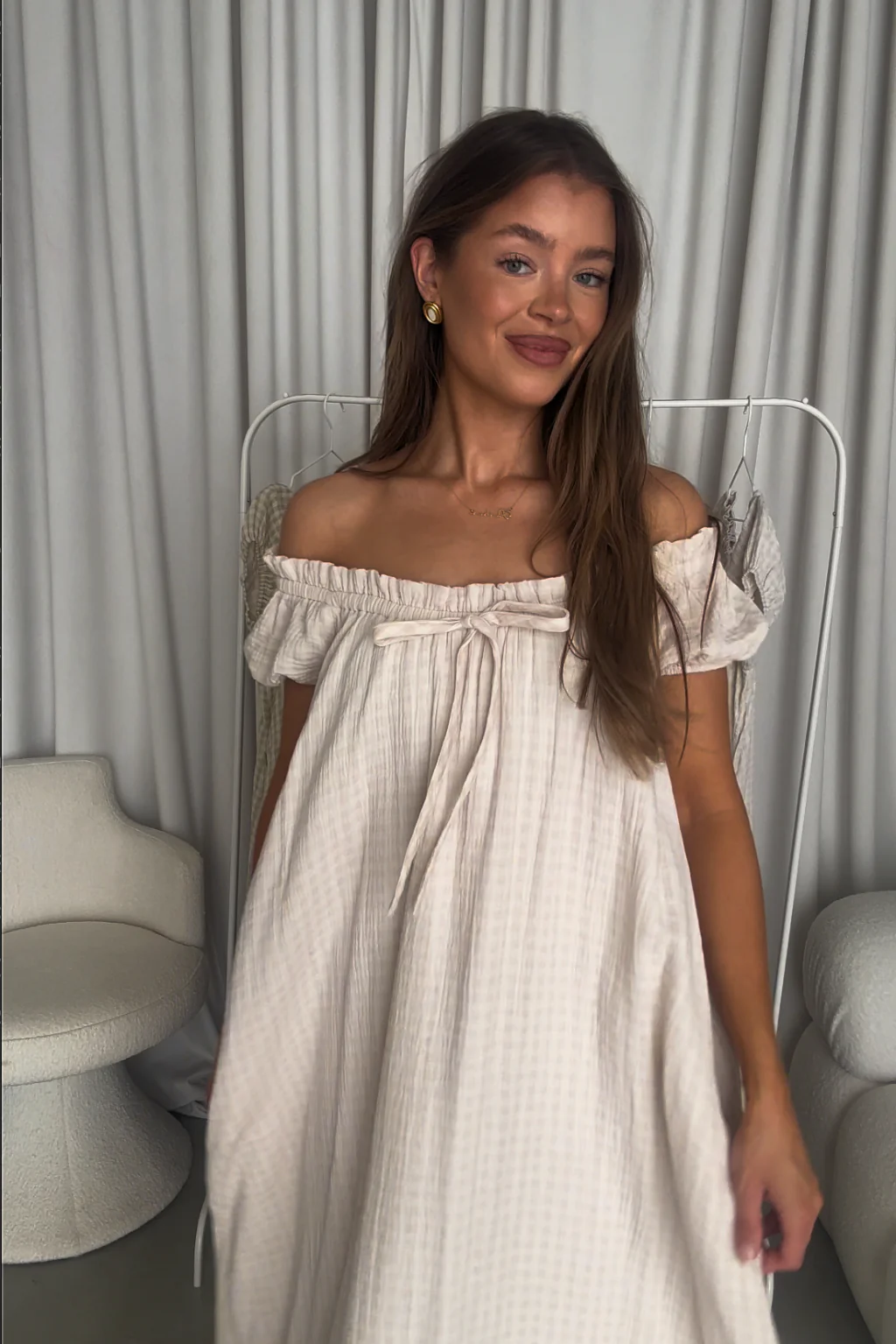 Ensley 100% Cotton Maxi Dress in Pale Pink Plaid - Bump Friendly - Image 6