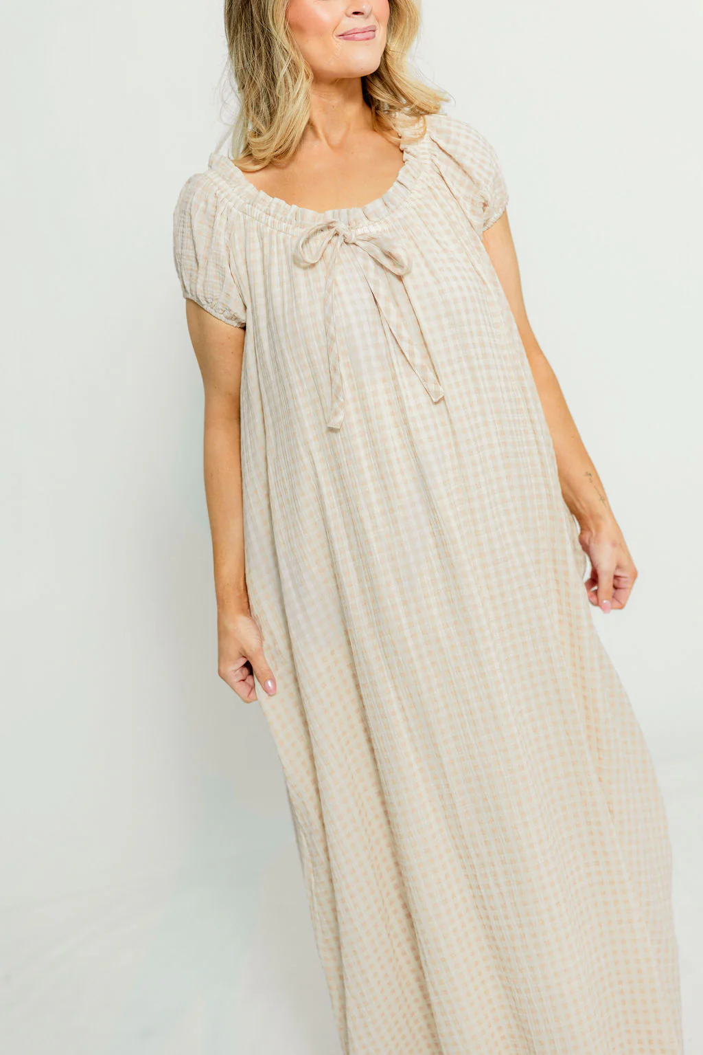 Ensley 100% Cotton Maxi Dress in Rose Plaid - Bump Friendly - Image 10