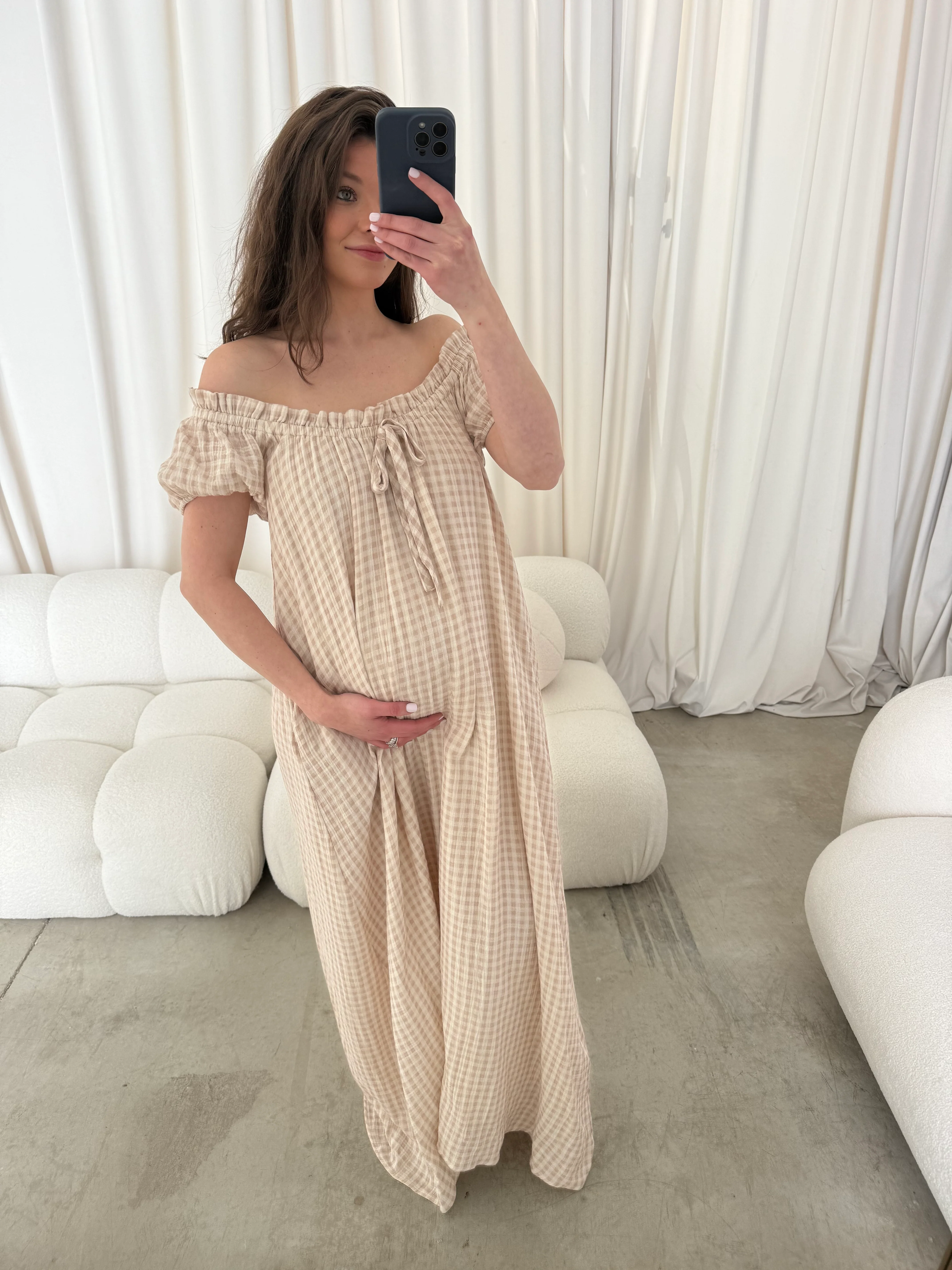 Ensley 100% Cotton Maxi Dress in Rose Plaid - Bump Friendly - Image 12