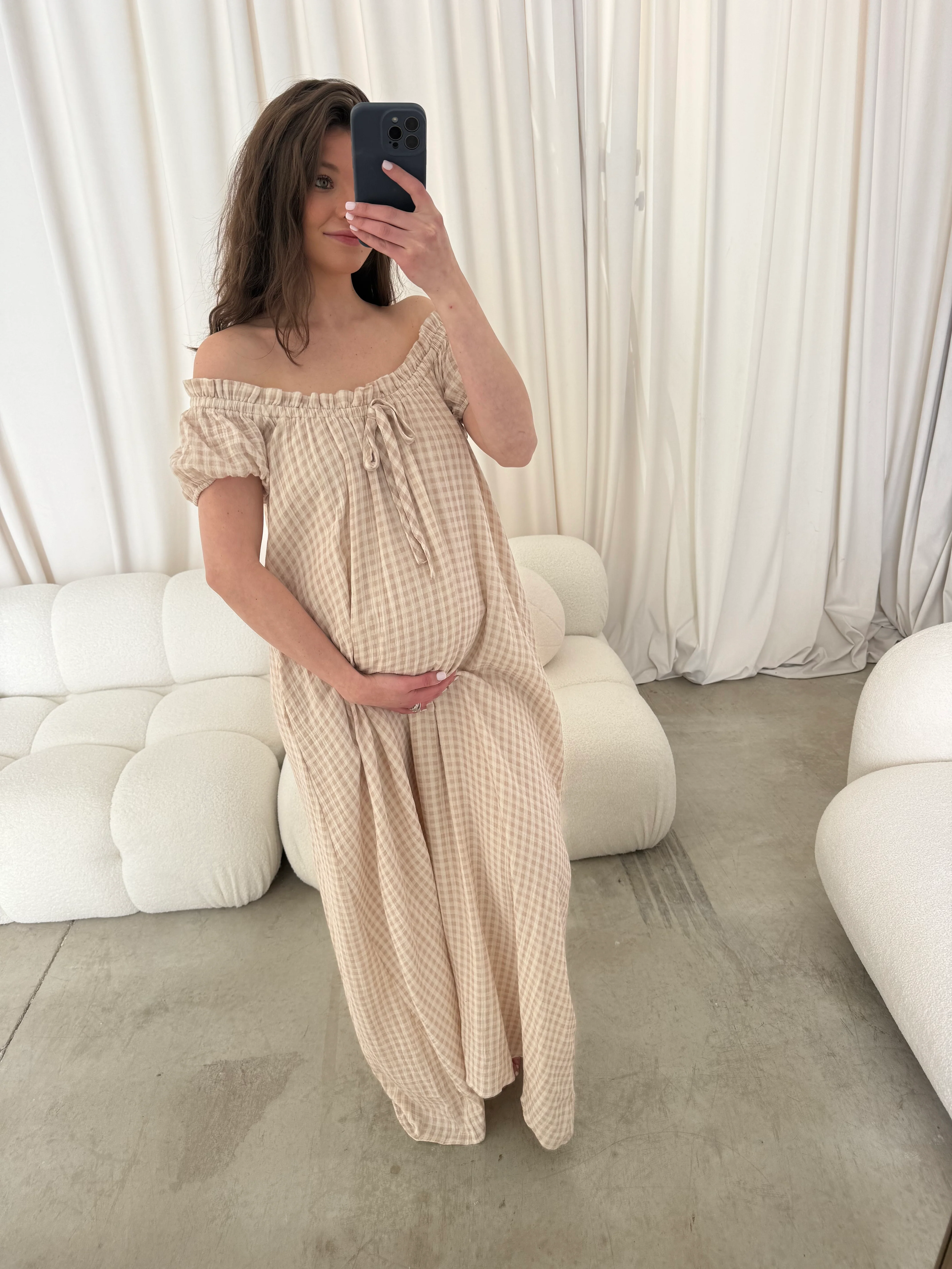 Ensley 100% Cotton Maxi Dress in Rose Plaid - Bump Friendly - Image 13