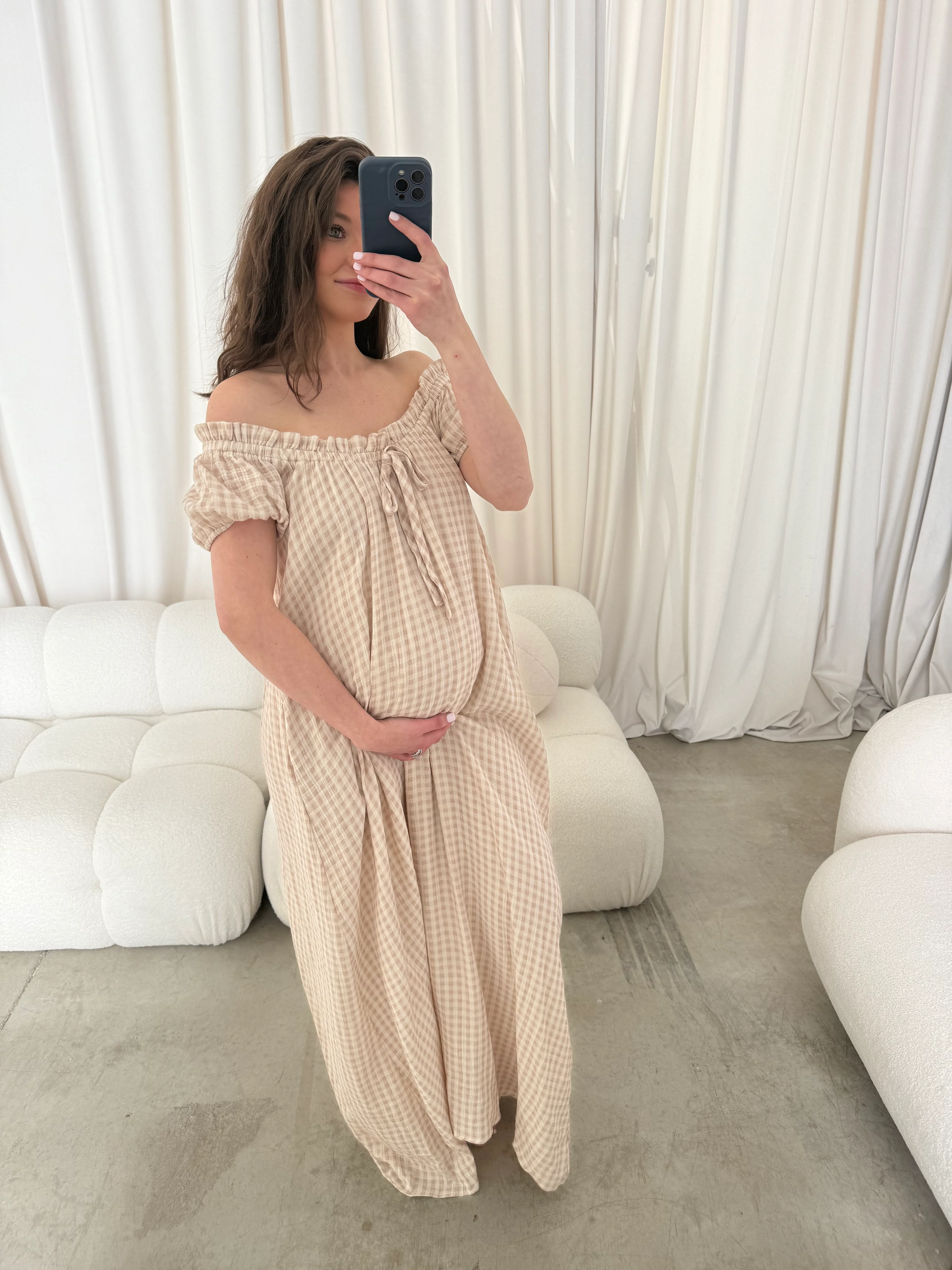 Ensley 100% Cotton Maxi Dress in Rose Plaid - Bump Friendly - Image 14