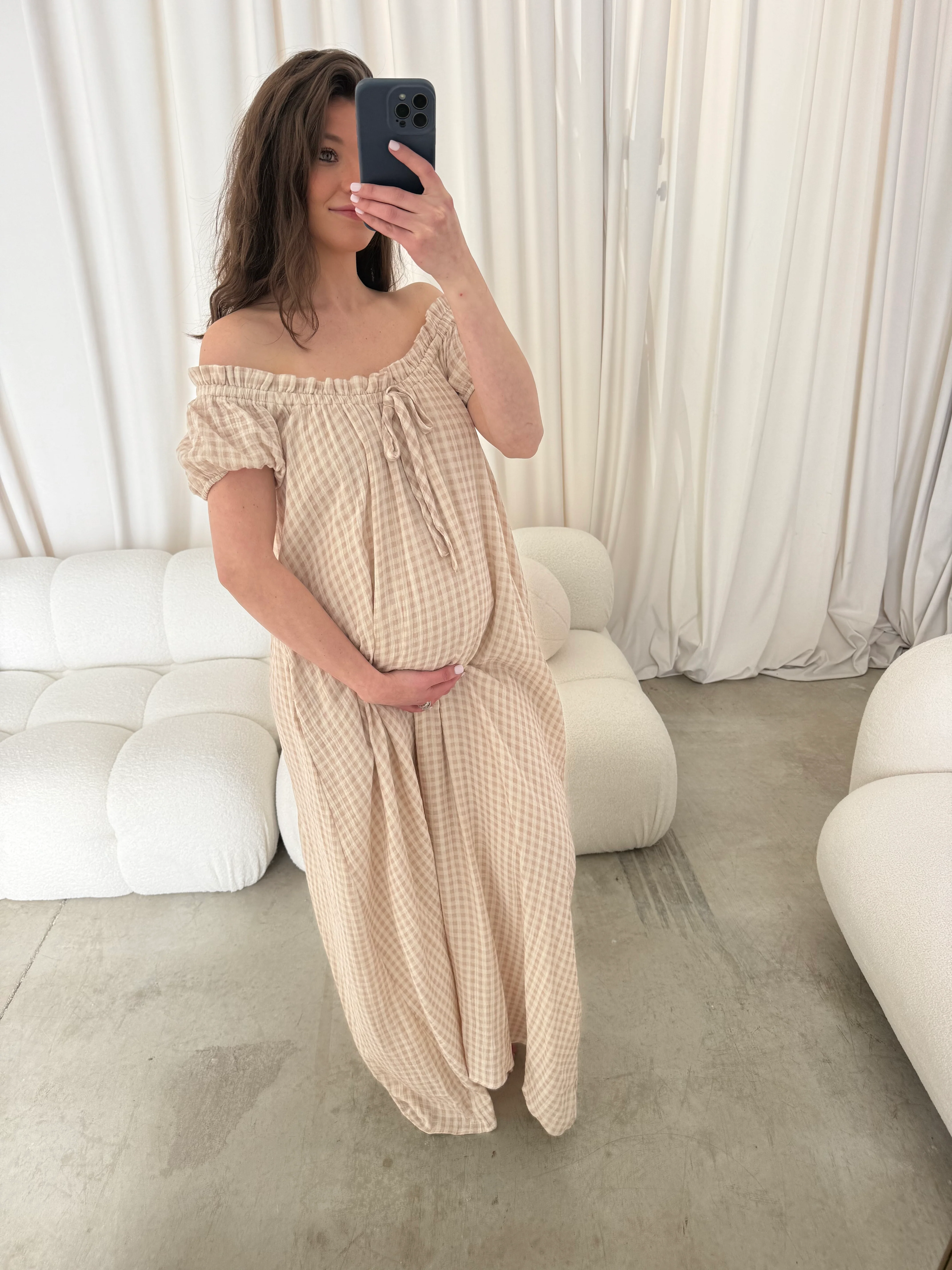 Ensley 100% Cotton Maxi Dress in Rose Plaid - Bump Friendly - Image 15