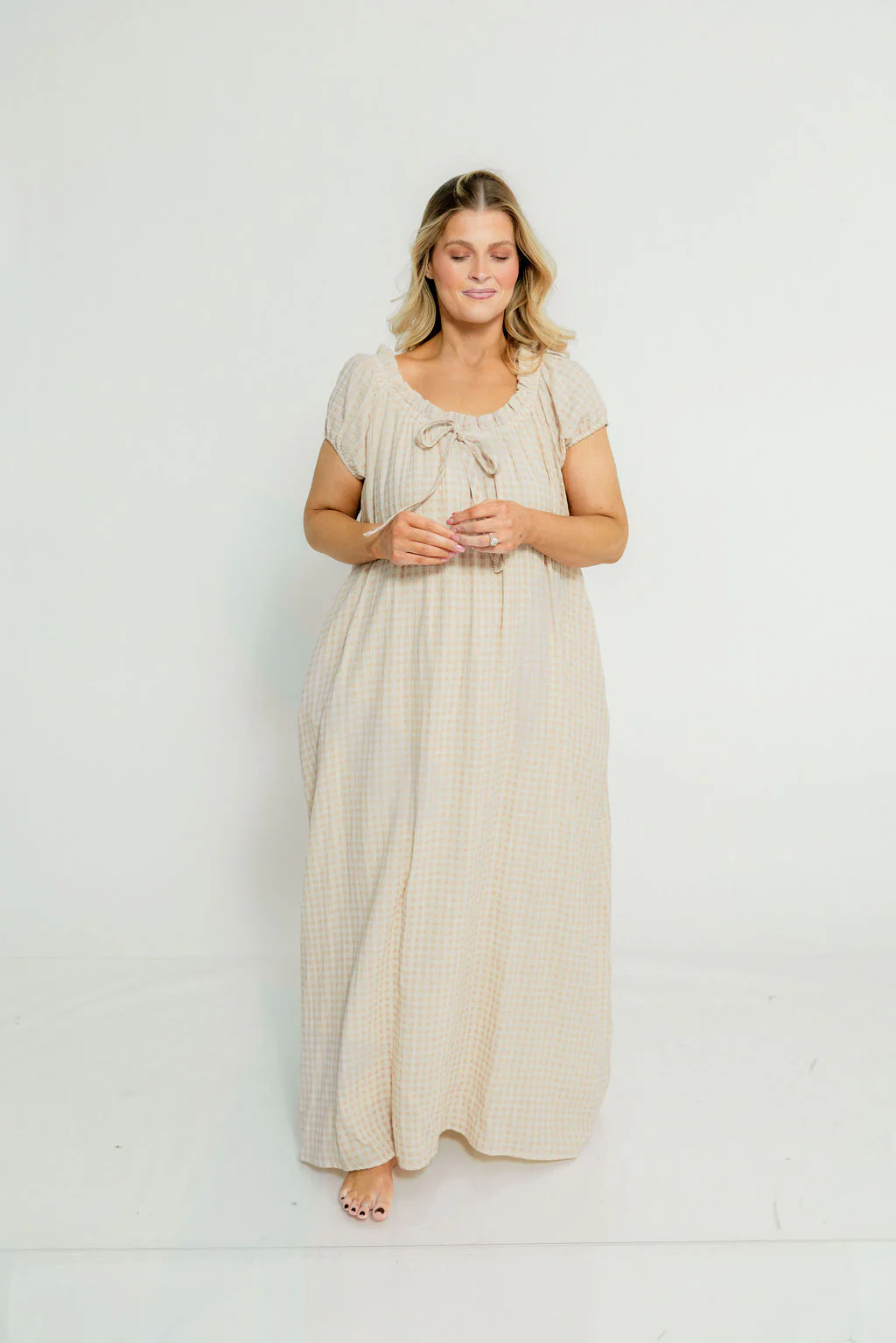 Ensley 100% Cotton Maxi Dress in Rose Plaid - Bump Friendly - Image 8