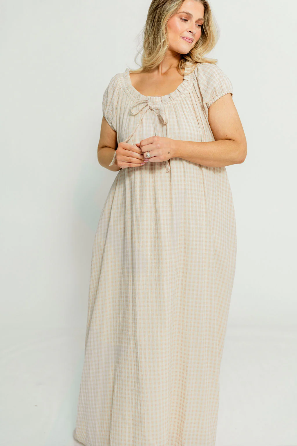Ensley 100% Cotton Maxi Dress in Rose Plaid - Bump Friendly - Image 9