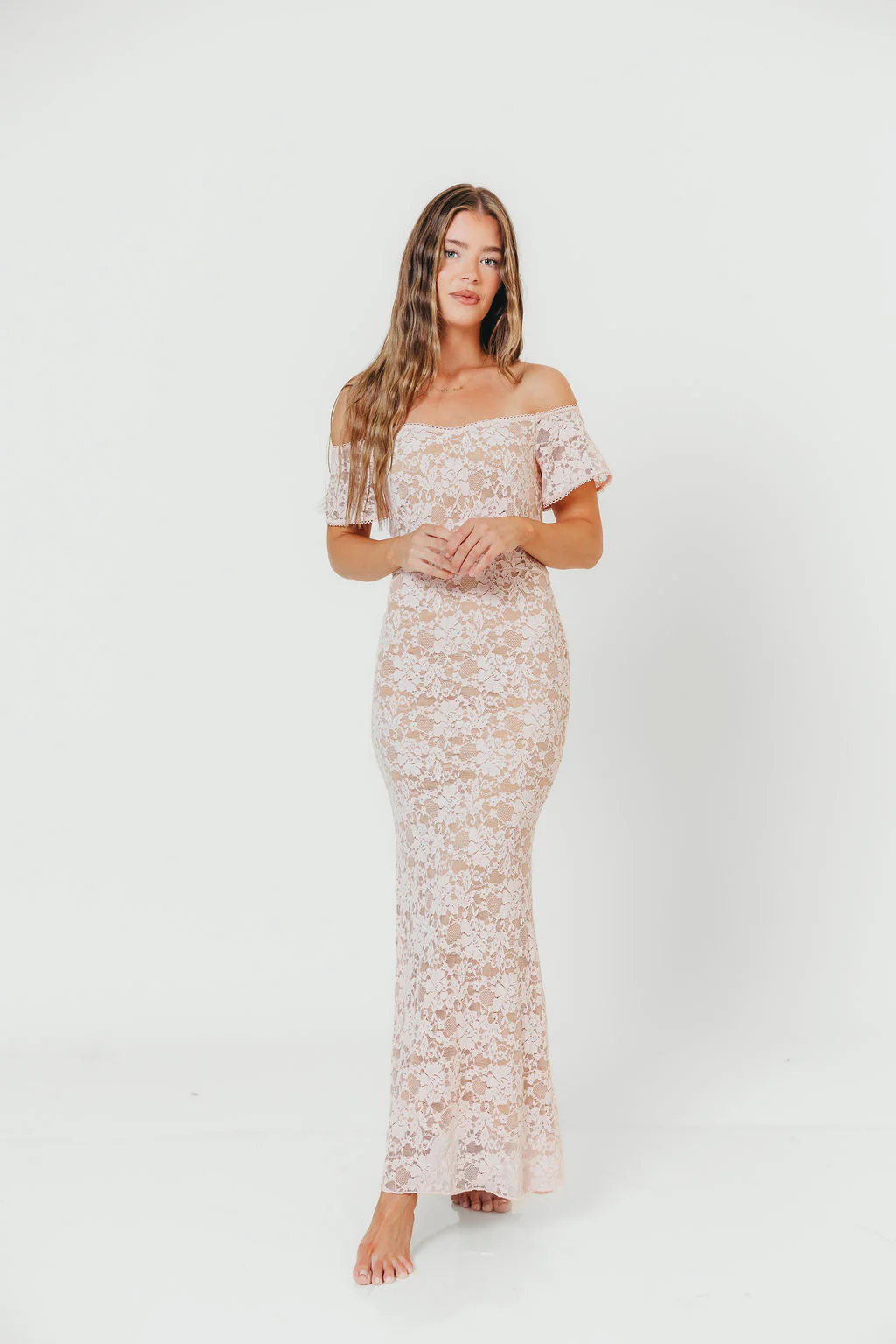 Evermore Lace Maxi Dress in Pale Pink