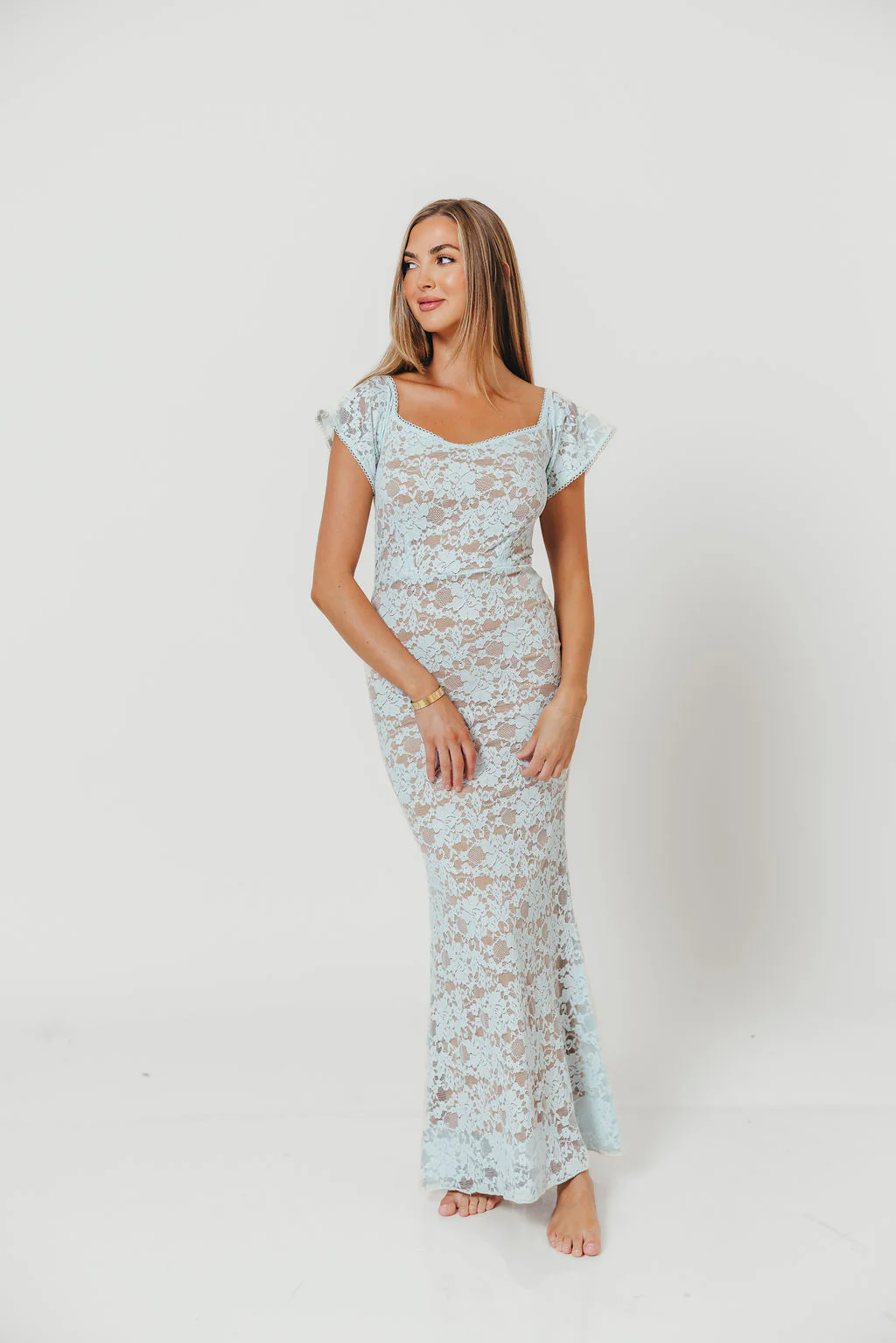 Evermore Lace Maxi Dress in Pale Blue