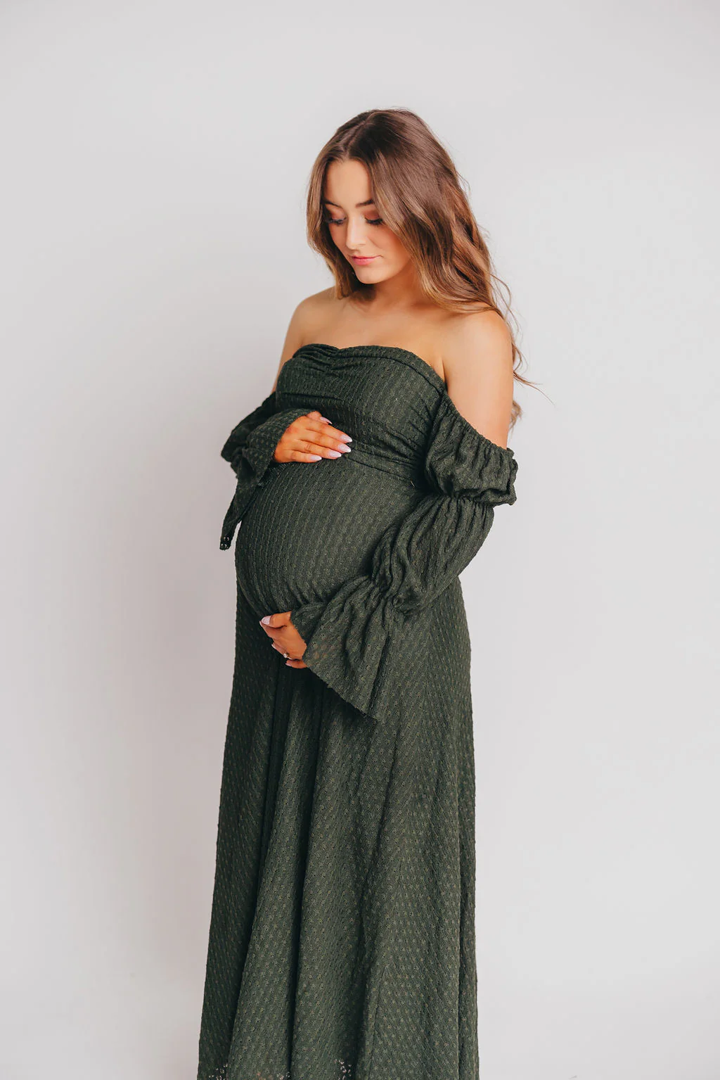 Corrine Tiered Sleeve Maxi Dress with Pockets in Hunter Green