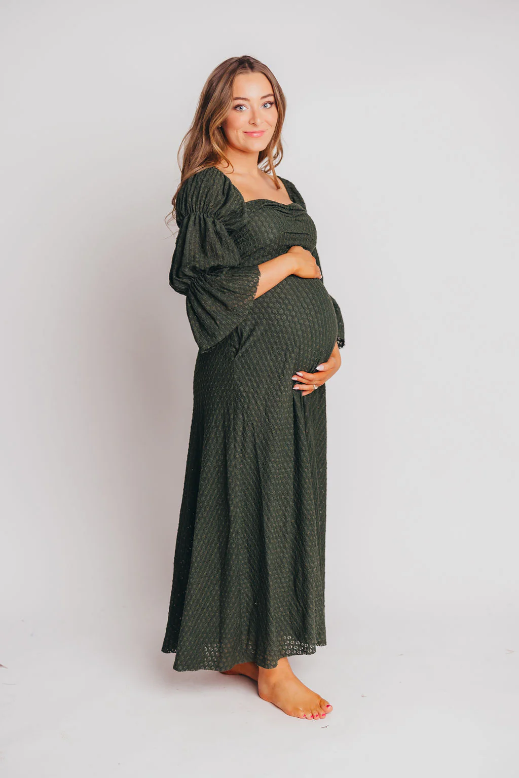 Corrine Tiered Sleeve Maxi Dress with Pockets in Hunter Green - Image 11