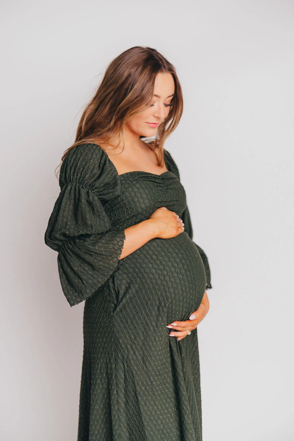 Corrine Tiered Sleeve Maxi Dress with Pockets in Hunter Green - Image 12