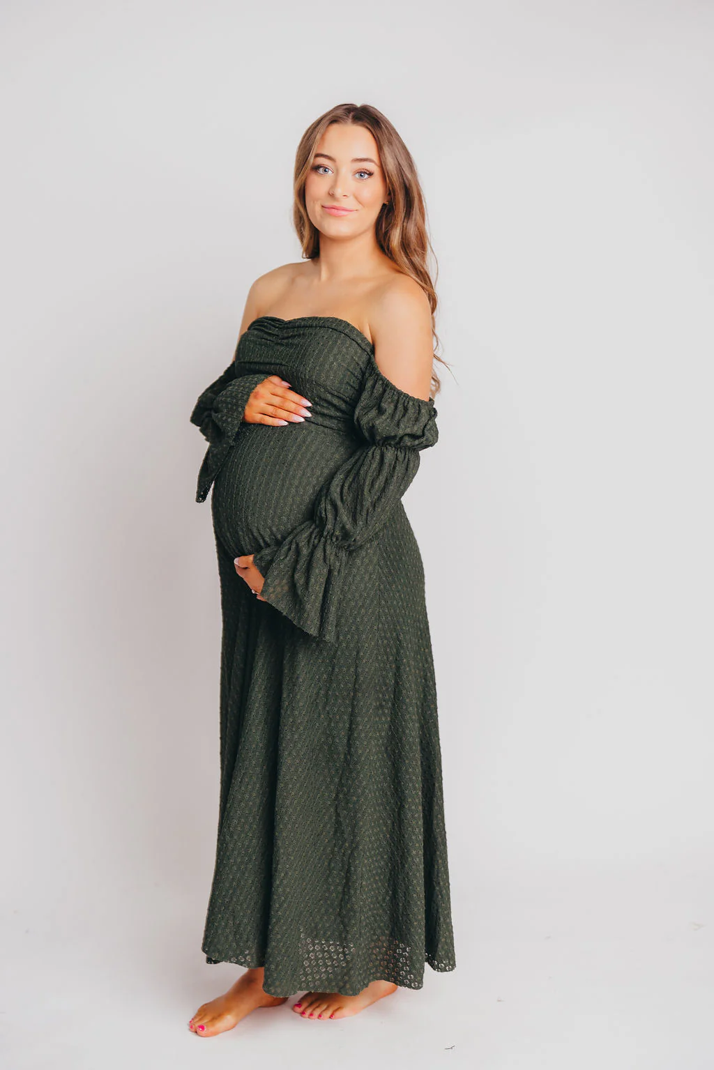 Corrine Tiered Sleeve Maxi Dress with Pockets in Hunter Green - Image 15