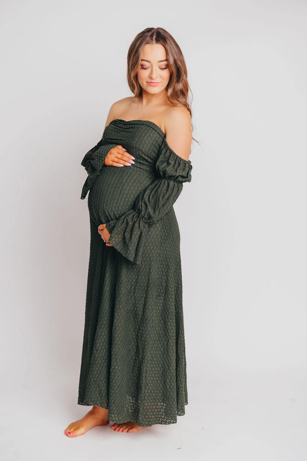 Corrine Tiered Sleeve Maxi Dress with Pockets in Hunter Green - Image 16