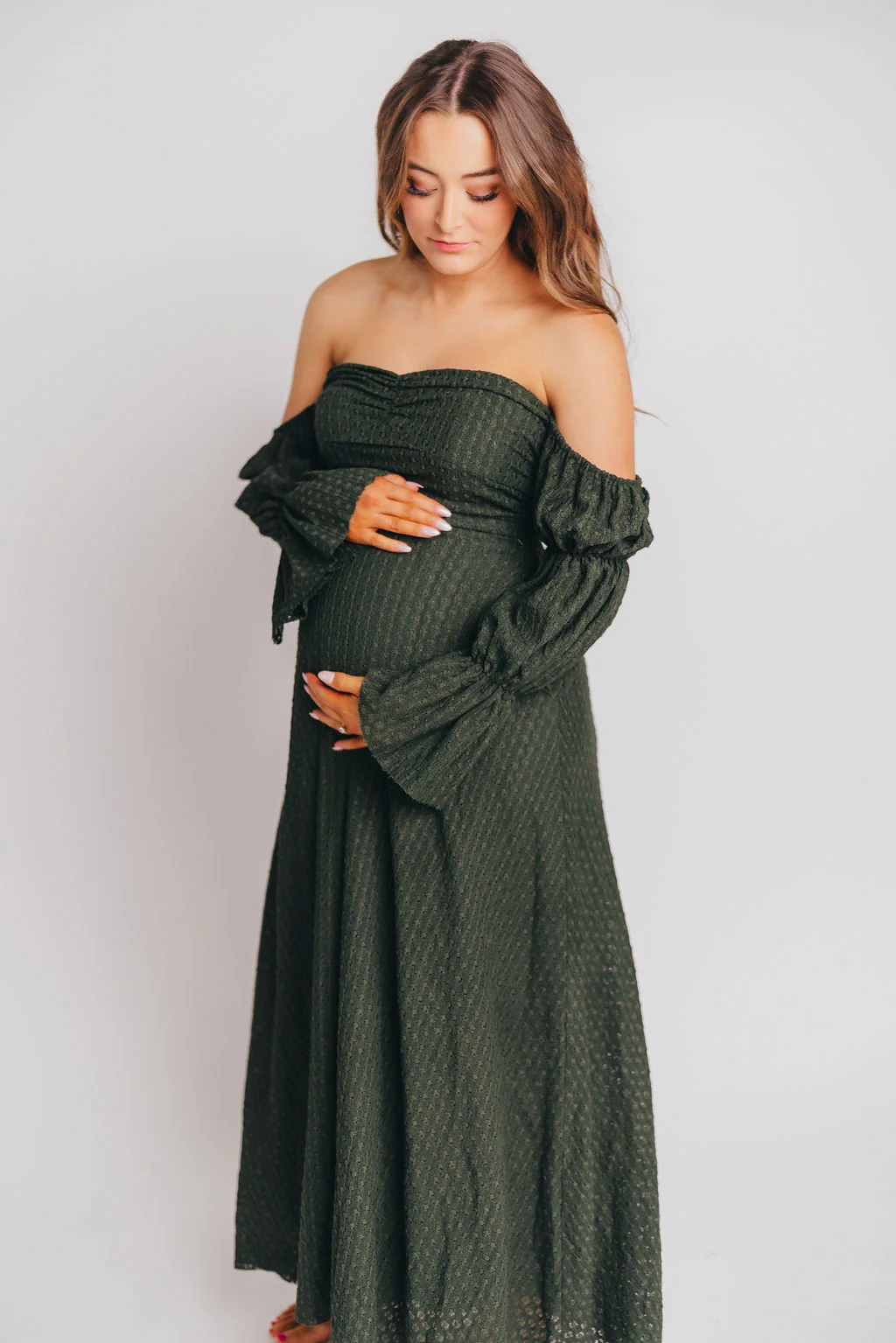 Corrine Tiered Sleeve Maxi Dress with Pockets in Hunter Green - Image 17